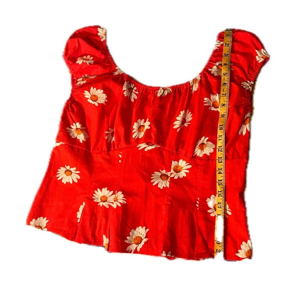 Lisa Says Gah Red Daisy Floral Cotton Peplum Crop Top 2XL NWT - Picture 3 of 8